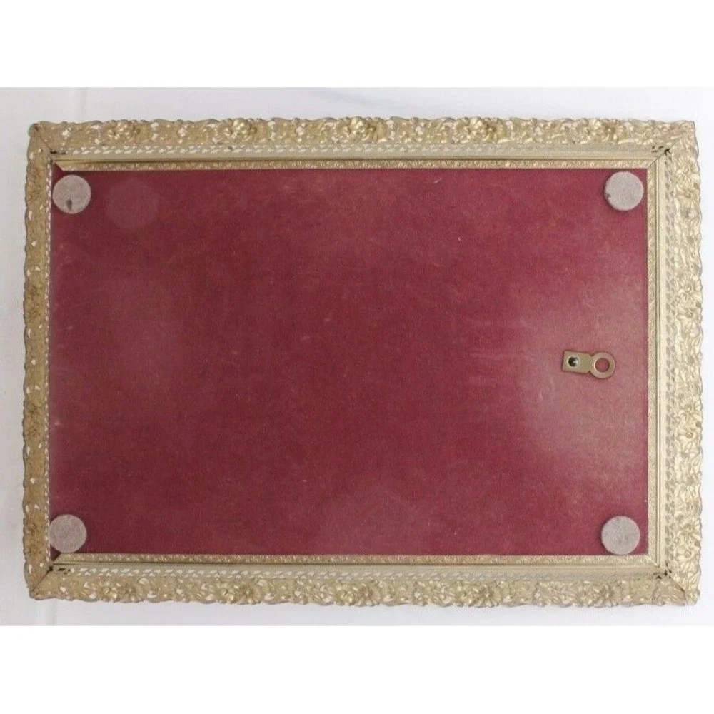 Whitewash Brass Filigree Flower Edge Tray Or Hanging Mirror Vintage